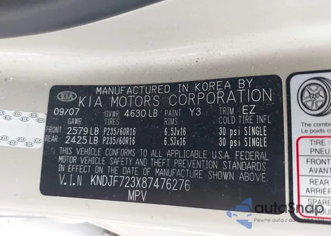 2008 Kia Sportage Ex V6 из США, поврежденный, VIN KNDJF723X87476276